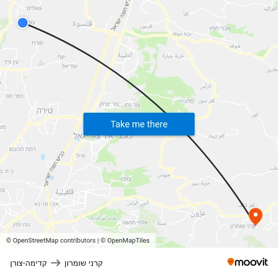 קדימה-צורן to קרני שומרון map