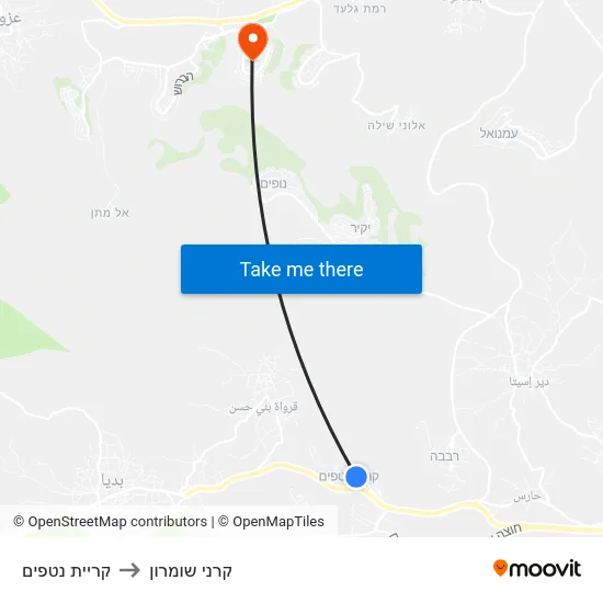 קריית נטפים to קרני שומרון map