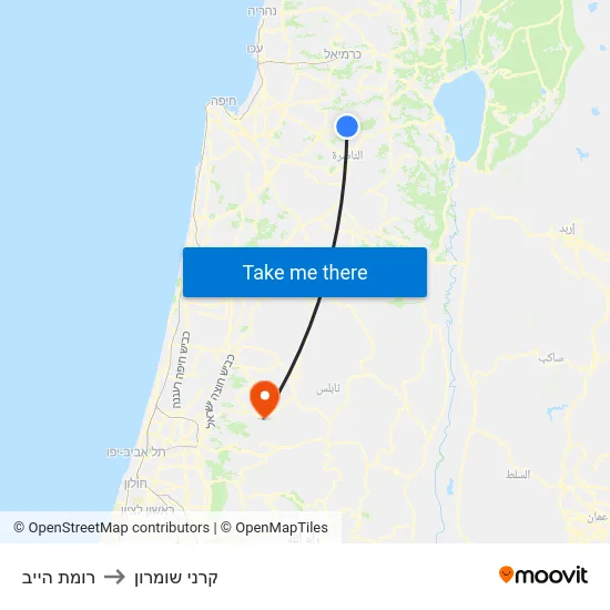 רומת הייב to קרני שומרון map