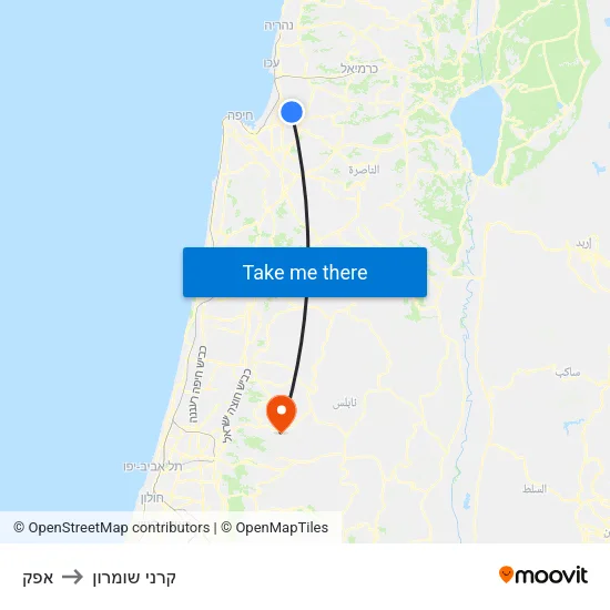 אפק to קרני שומרון map