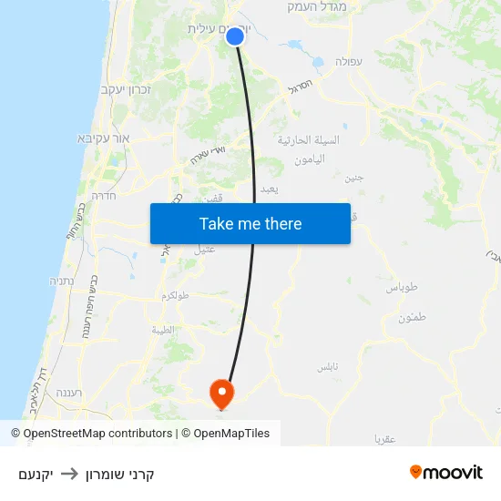 יקנעם to קרני שומרון map