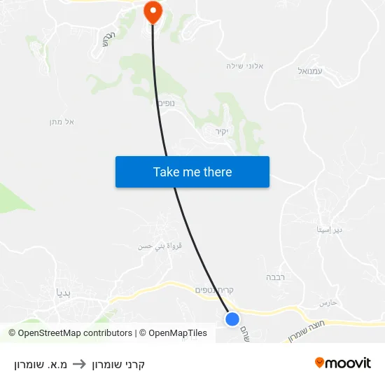 מ.א. שומרון to קרני שומרון map