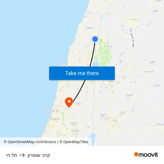 תל חי to קרני שומרון map