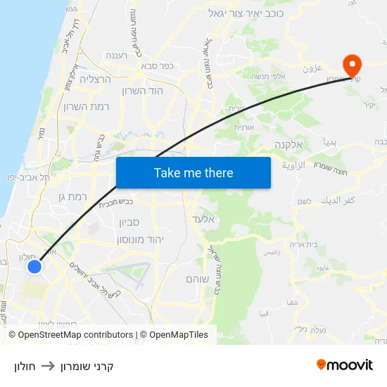 חולון to קרני שומרון map