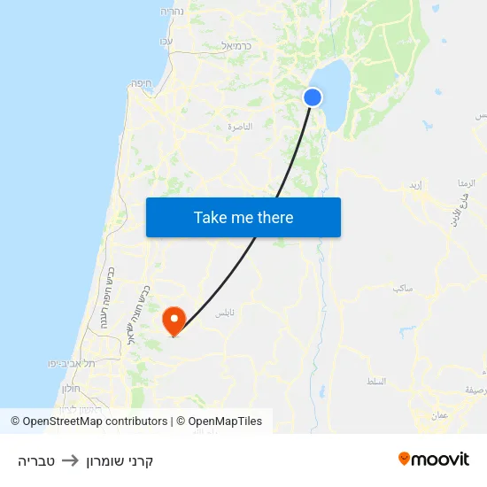 טבריה to קרני שומרון map