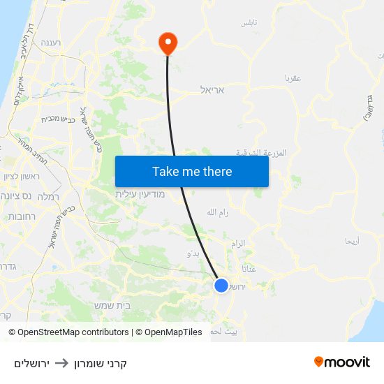 ירושלים to קרני שומרון map