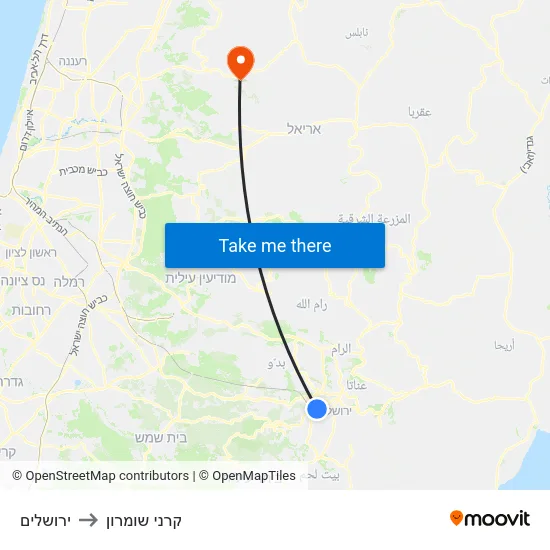 ירושלים to קרני שומרון map