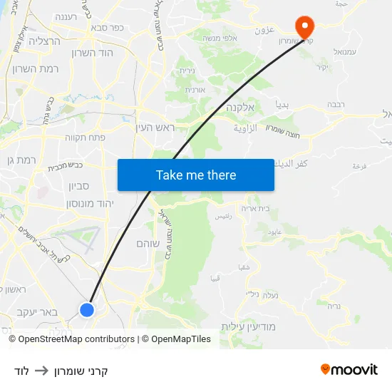 לוד to קרני שומרון map
