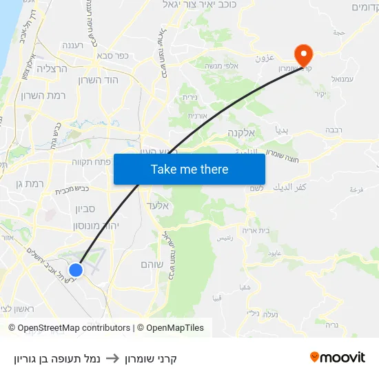נמל תעופה בן גוריון to קרני שומרון map