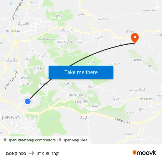 כפר קאסם to קרני שומרון map