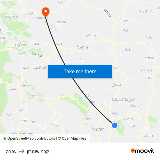 עפרה to קרני שומרון map