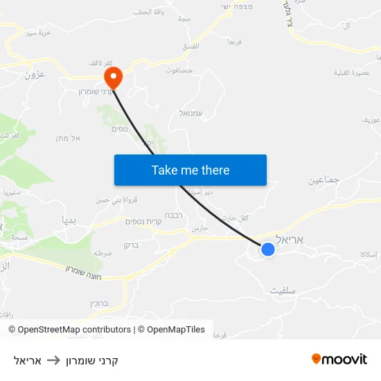 אריאל to קרני שומרון map