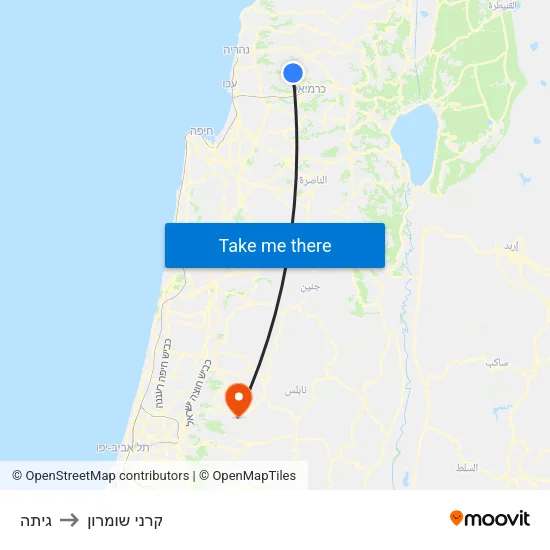 גיתה to קרני שומרון map