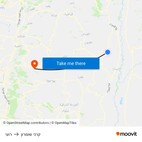 רועי to קרני שומרון map