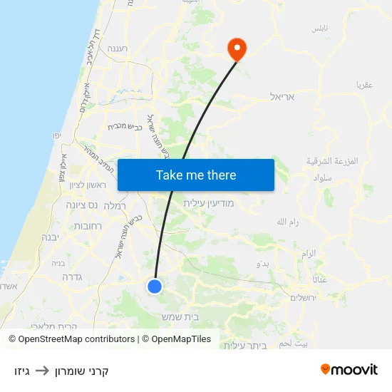 גיזו to קרני שומרון map