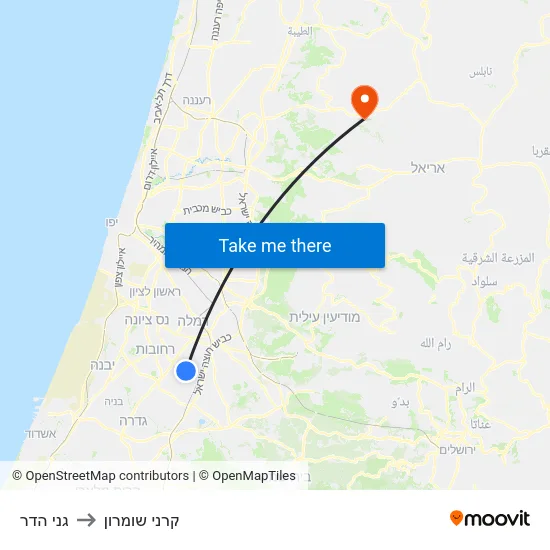גני הדר to קרני שומרון map