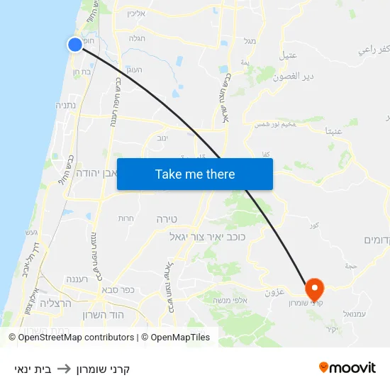 בית ינאי to קרני שומרון map
