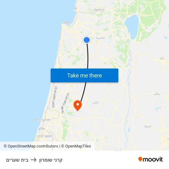 בית שערים to קרני שומרון map