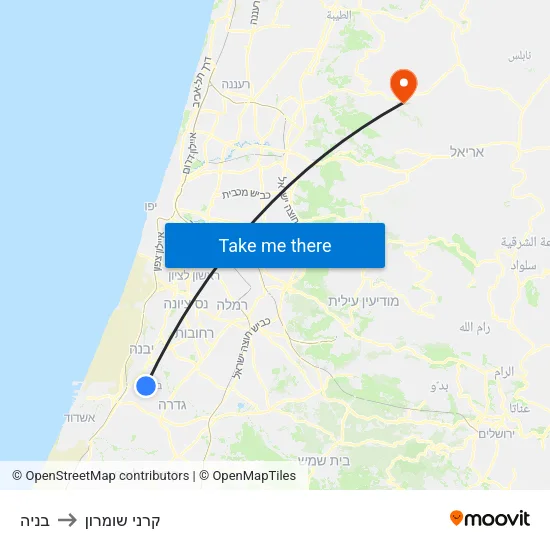 בניה to קרני שומרון map
