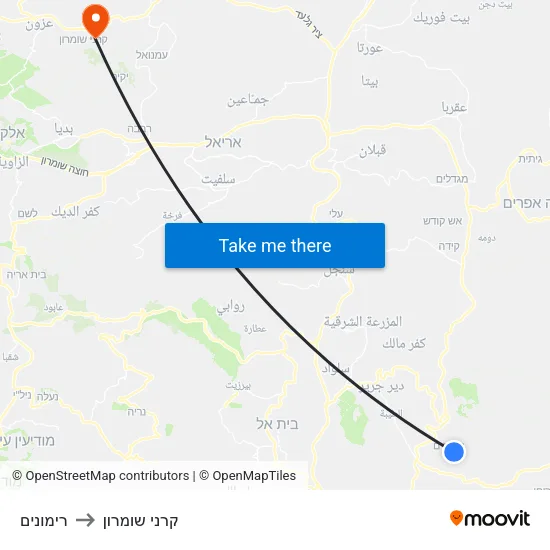 רימונים to קרני שומרון map