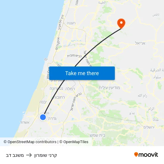 משגב דב to קרני שומרון map
