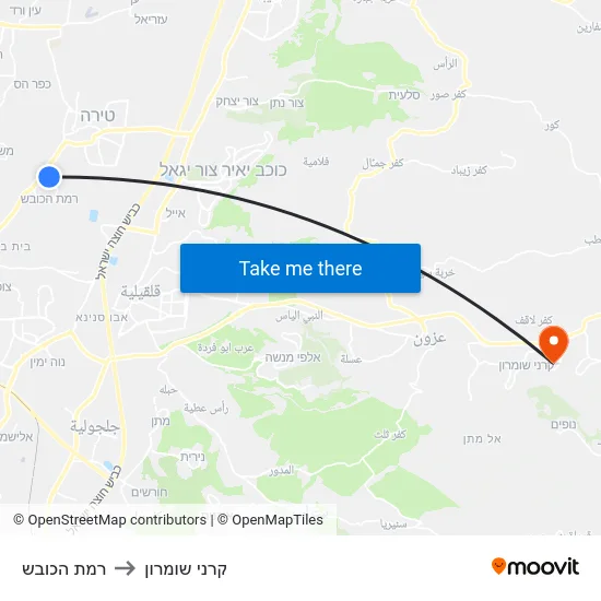 רמת הכובש to קרני שומרון map