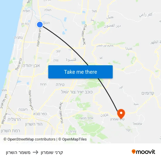 משמר השרון to קרני שומרון map