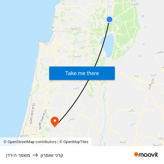 משמר הירדן to קרני שומרון map
