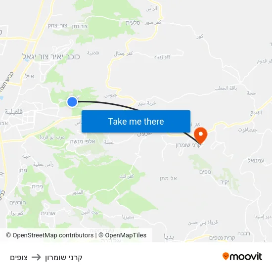 צופים to קרני שומרון map