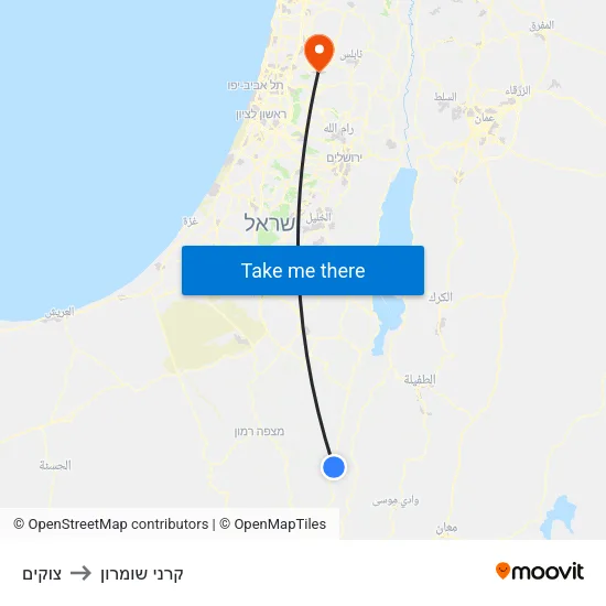 צוקים to קרני שומרון map