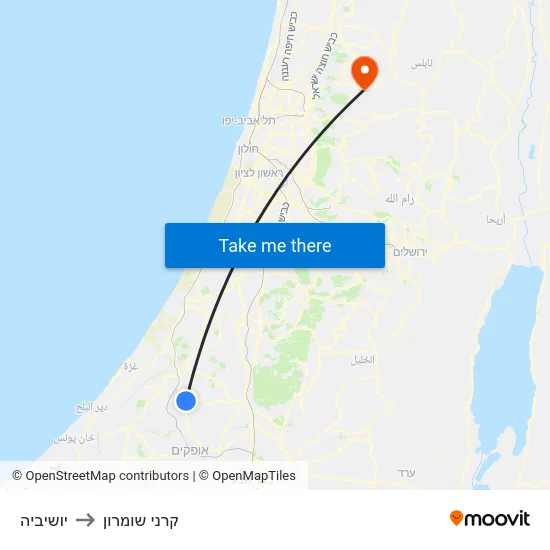 יושיביה to קרני שומרון map