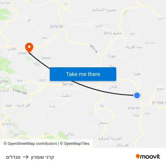 מגדלים to קרני שומרון map