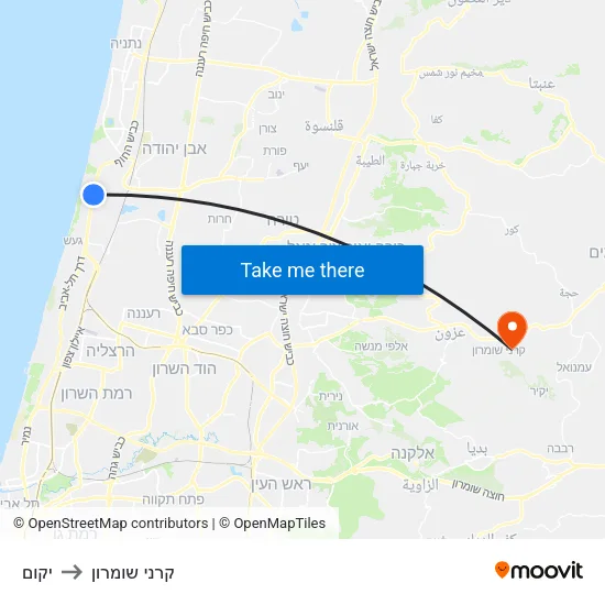 יקום to קרני שומרון map