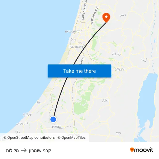 מלילות to קרני שומרון map