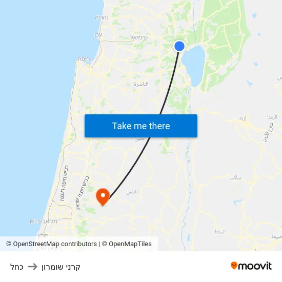 כחל to קרני שומרון map