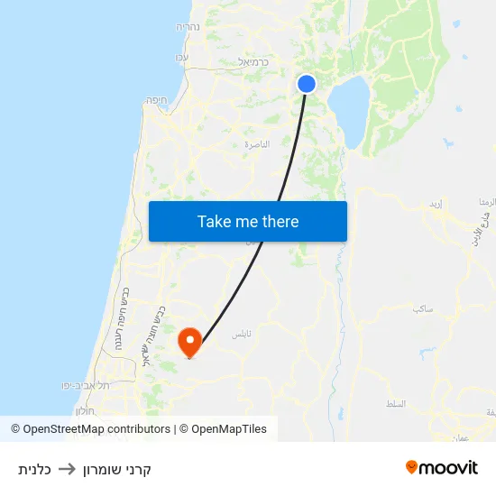 כלנית to קרני שומרון map