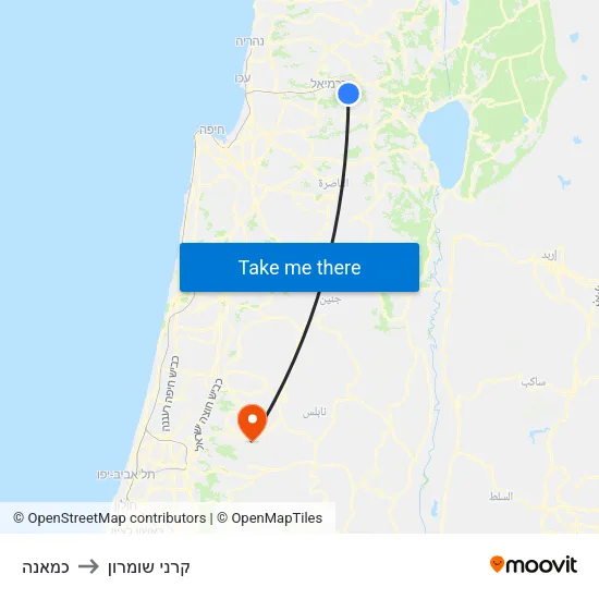 כמאנה to קרני שומרון map