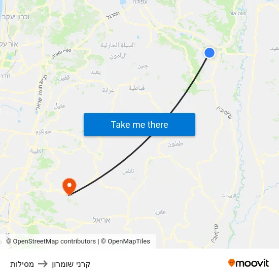מסילות to קרני שומרון map