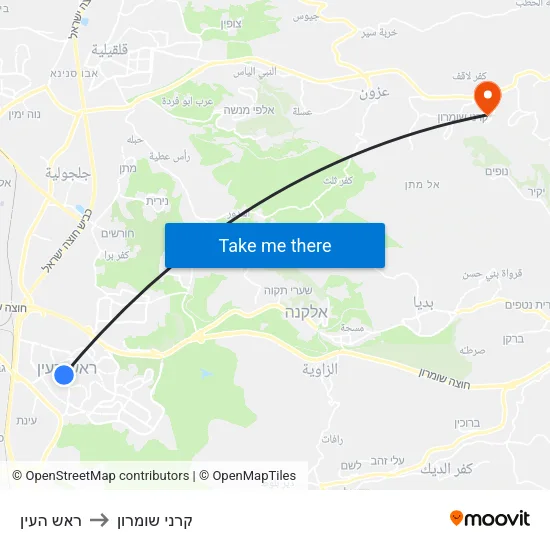 ראש העין to קרני שומרון map