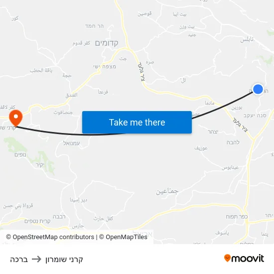 ברכה to קרני שומרון map