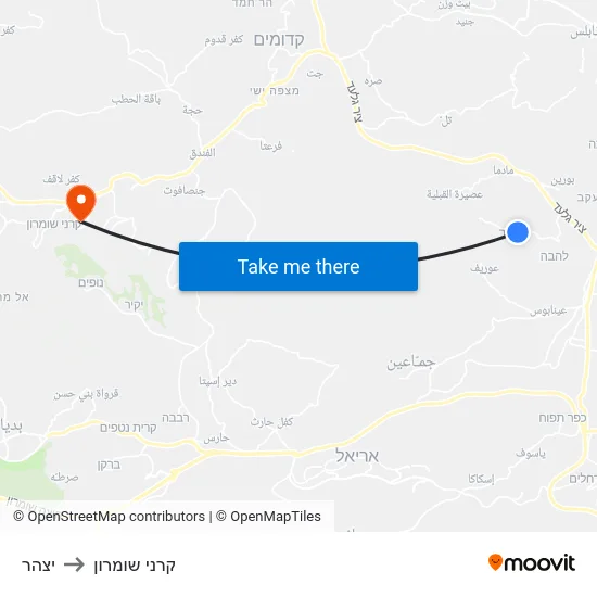יצהר to קרני שומרון map