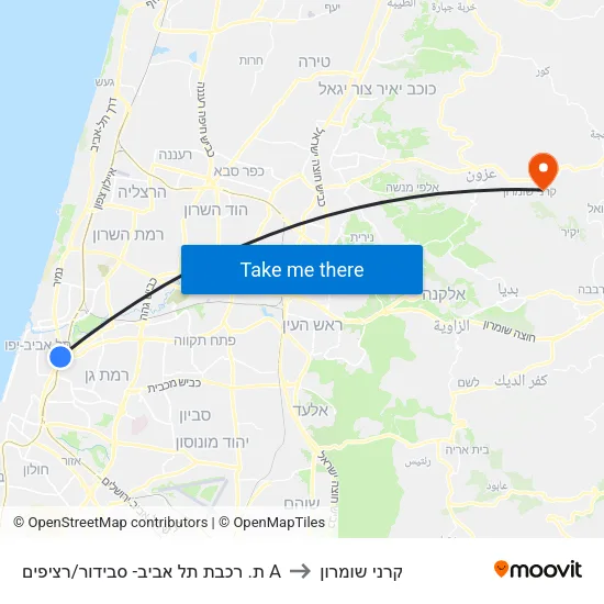 ת. רכבת תל אביב- סבידור/רציפים A to קרני שומרון map