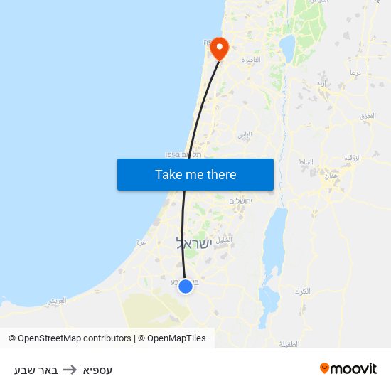 באר שבע to עספיא map