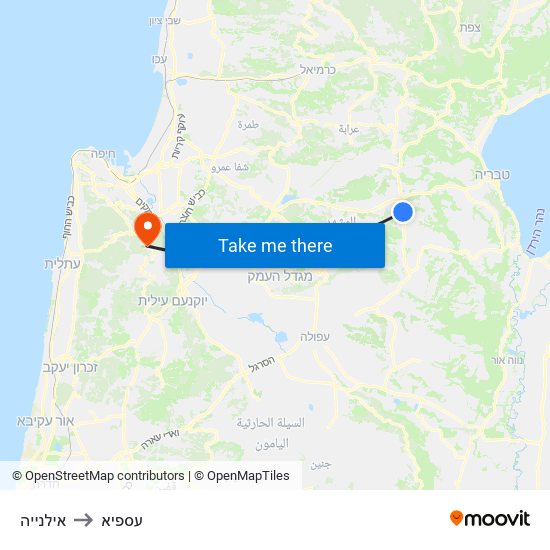 אילנייה to עספיא map