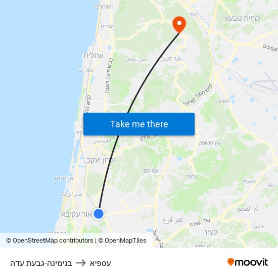 בנימינה-גבעת עדה to עספיא map