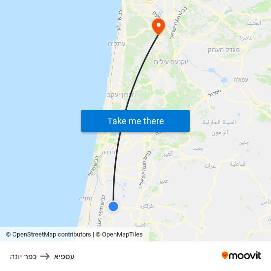 כפר יונה to עספיא map