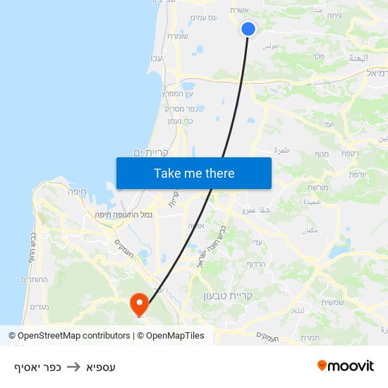 כפר יאסיף to עספיא map