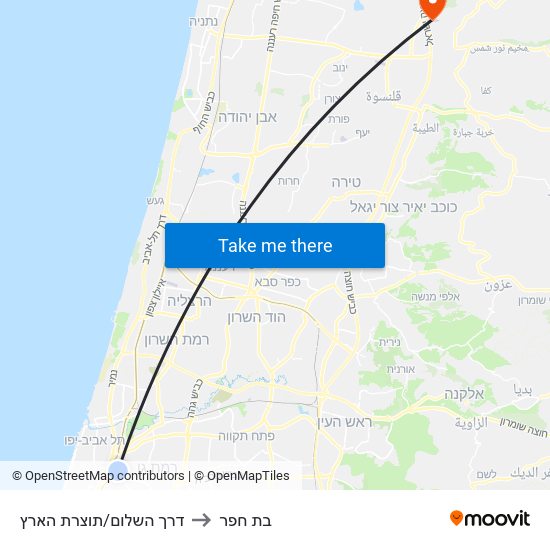 דרך השלום/תוצרת הארץ to בת חפר map