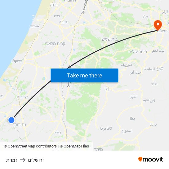 זמרת to ירושלים map