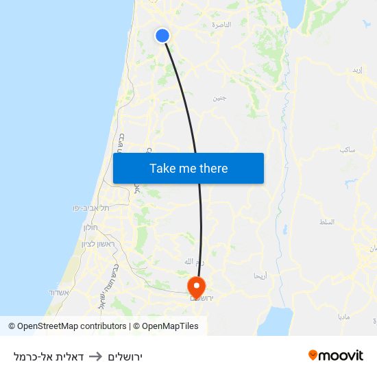 דאלית אל-כרמל to ירושלים map